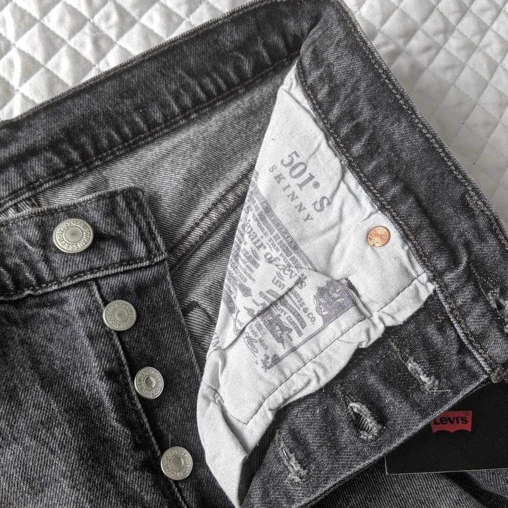 NWT Levi' 501 Skinny Jeans Dark Denim Gray Black - Picture 6 of 8